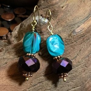 Turquoise & Purple Dangle Earrings